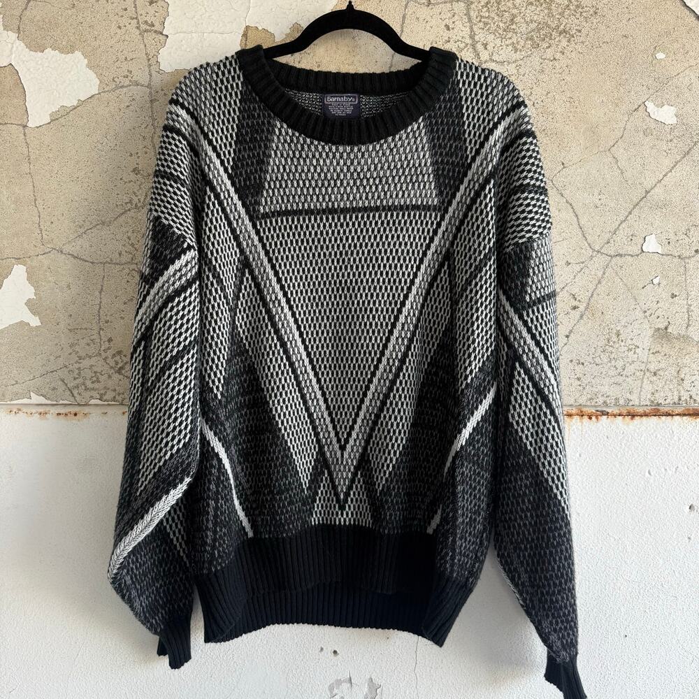 Vtg 90s Grandpacore Sweater Geometric‎ Knit Pullover Mens 2X Barnaby Cosby Dad